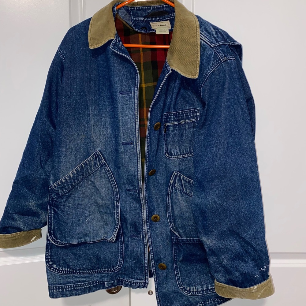 LL Bean denim coat with removable flannel lining